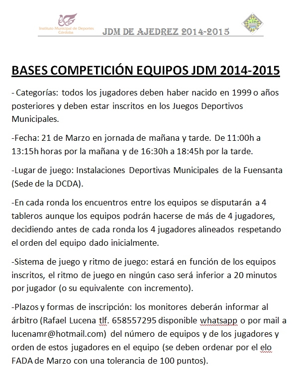 BASES JDM 2014-2015 COMPETICION EQUIPOS